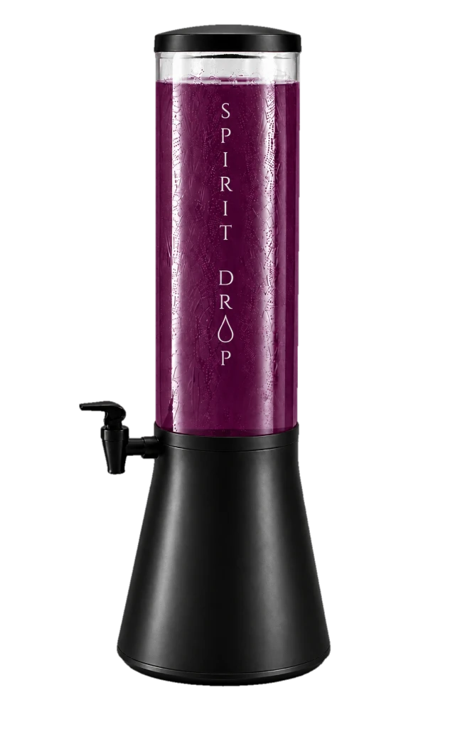 SpiritDrop cocktail dispenser filled with deep purple Wow Grape cocktail
